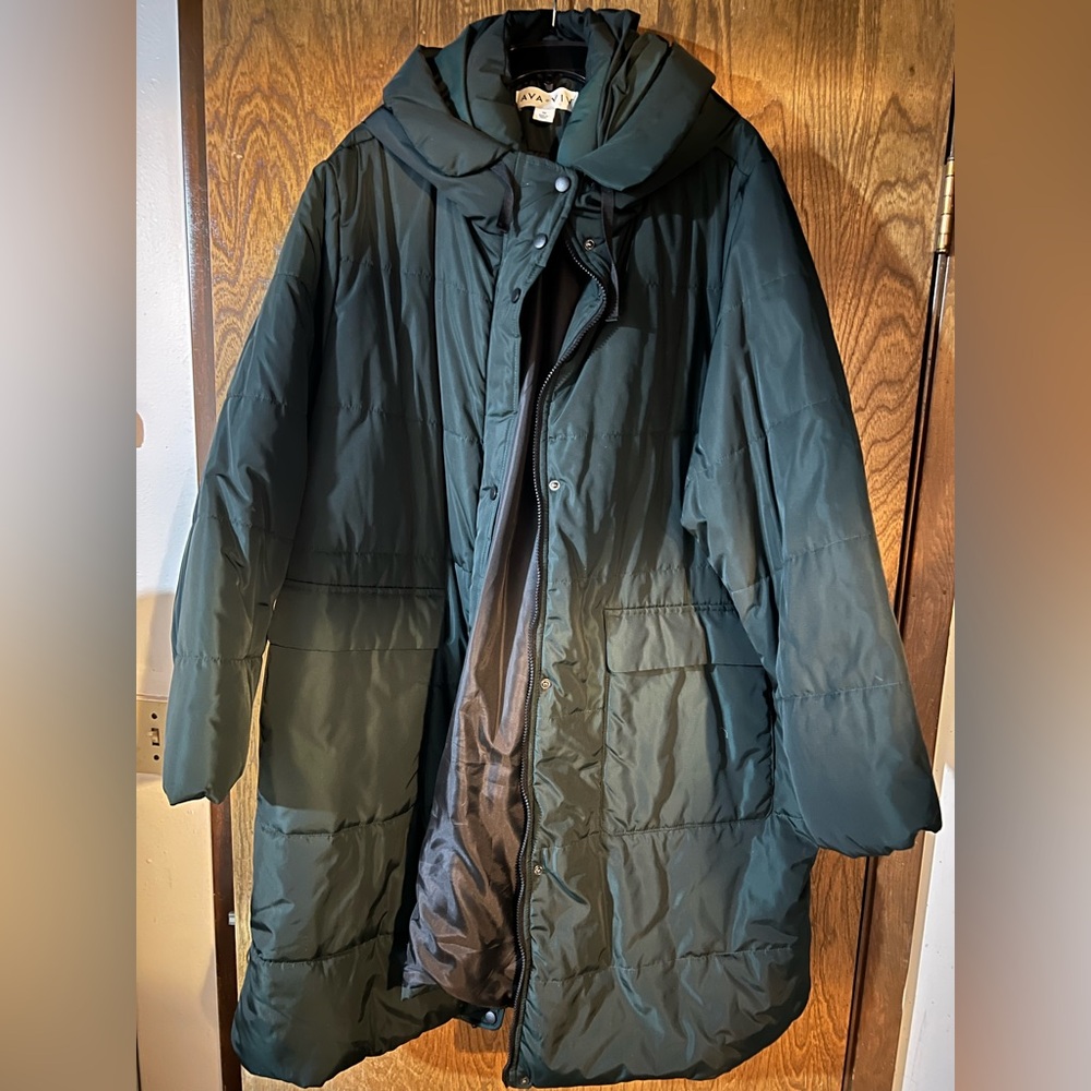 Ava & Viv Dark Green Hooded Puffer Coat 4X